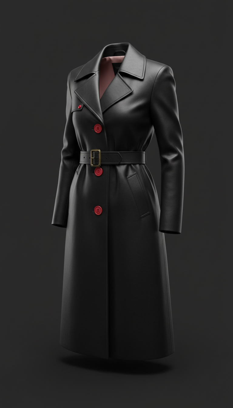 Leather trench coat with structured tailoring